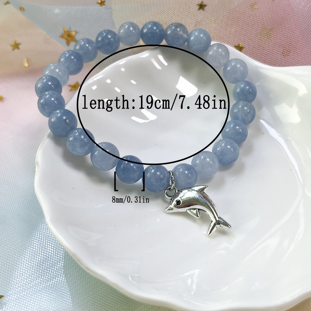 Ocean Themed Natural Aquamarine Dolphin Pendant Bracelet